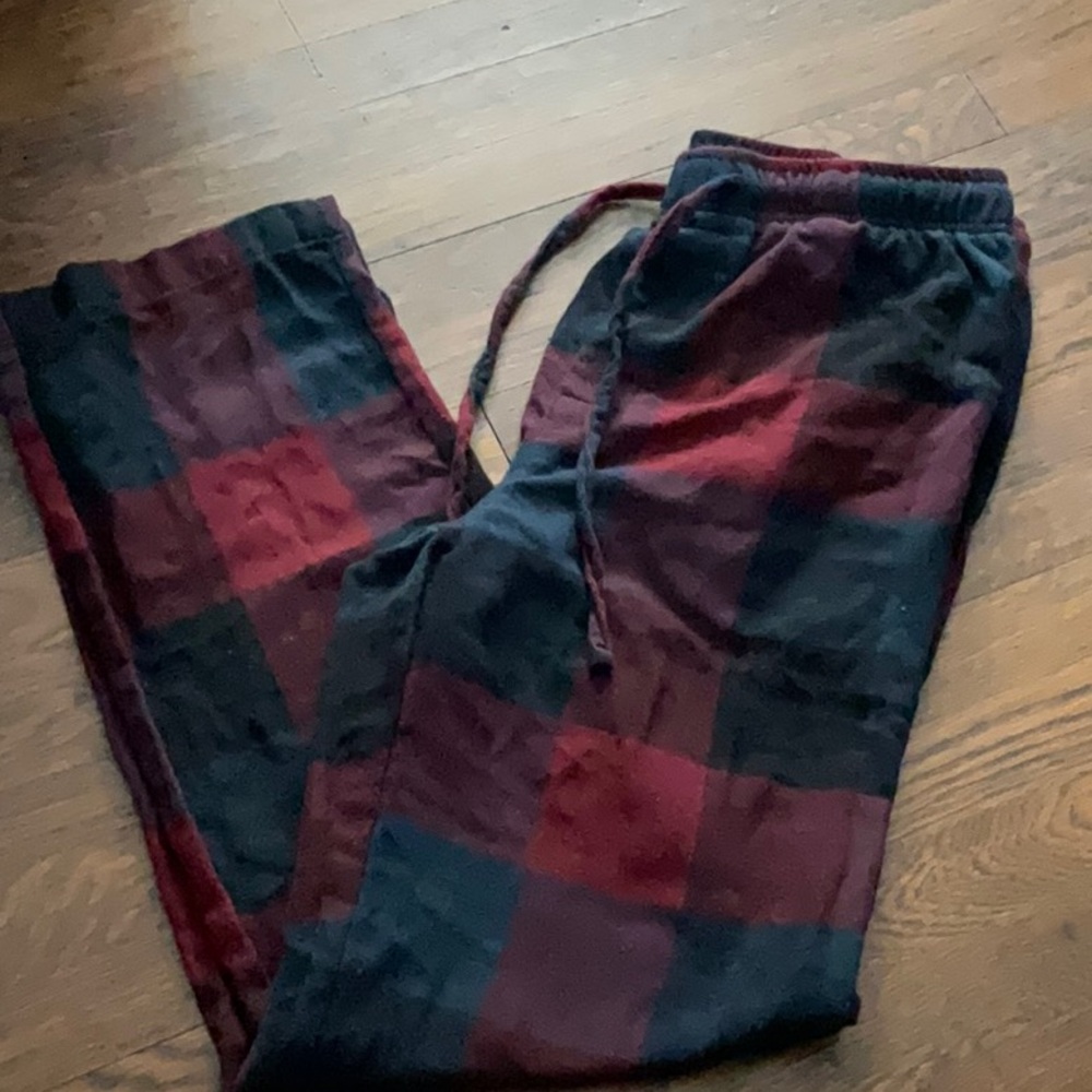 Men's Black and Red Plaid Pants PJs